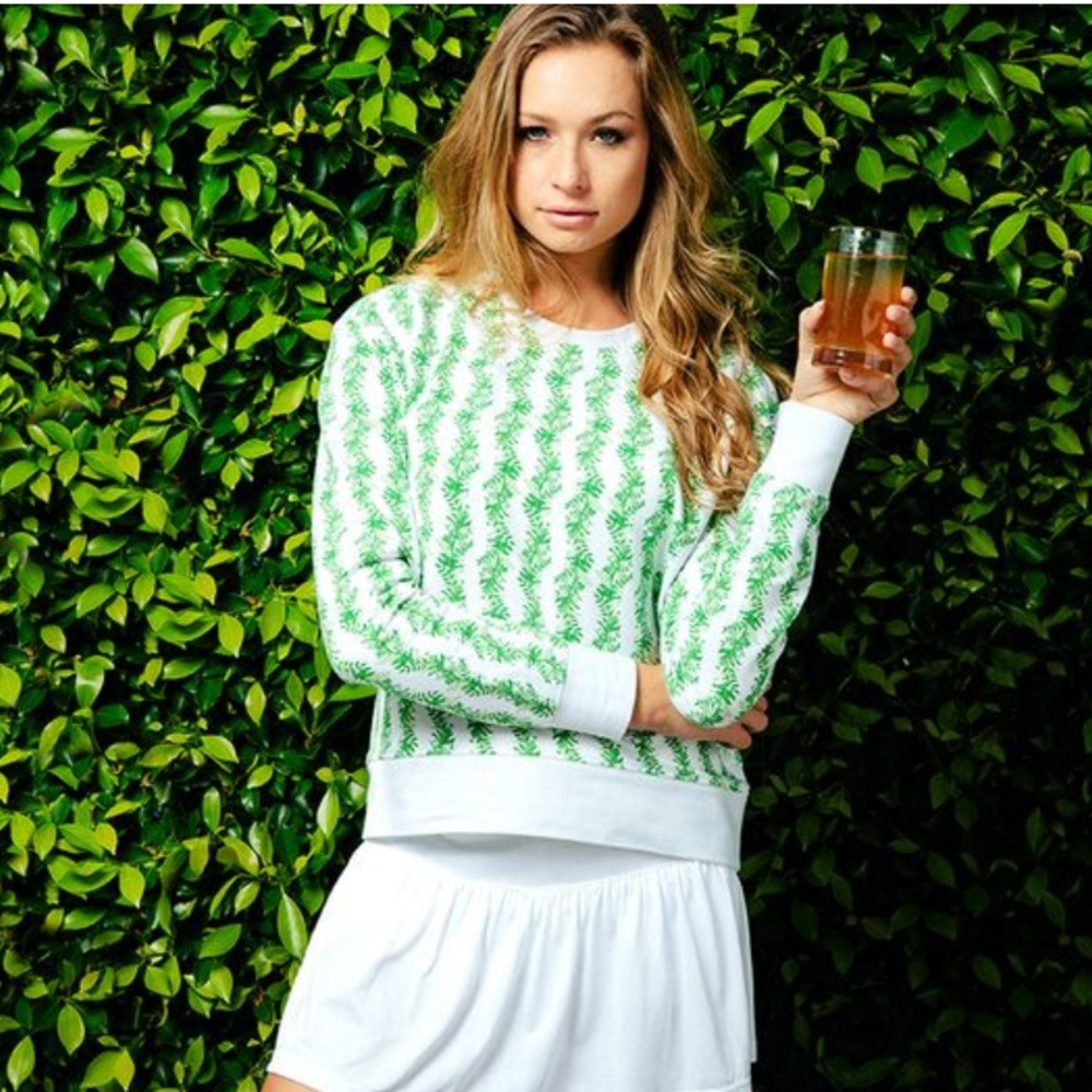 BOAST cotton long sleeve floral green and white pullover sweater, size M